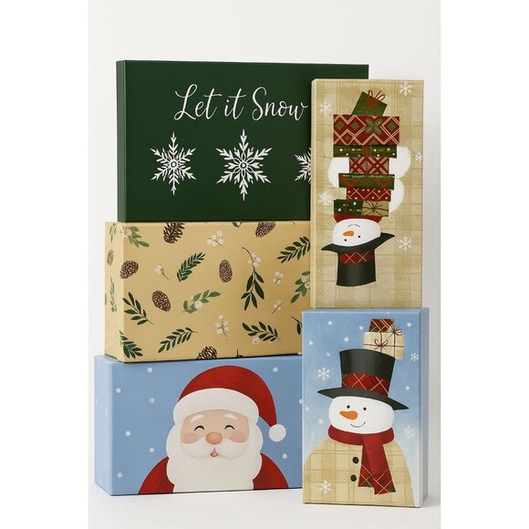 Set Of 2 Large Christmas Gift Boxes 17.5"x11.5" Assorted Holiday Designs With Sn - Picture 2 of 9